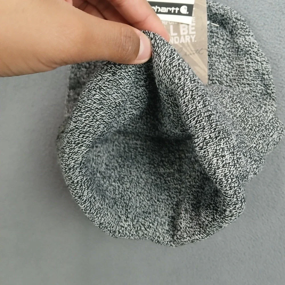 Carhartt Cuffed Beanie Hat Mens OSFM‎ Heather Gray Logo Ribbed Knit Workwear